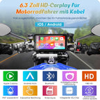 Carpuride W603 Motorrad-Carplay-Bildschirm, Kabelloses CarPlay und Android Auto für Moto, Fernbedienung, 6,3-Zoll-wasserdichter Touchscreen, BT Audio, GPS-Navigation, Siri, G00gle-Assistent