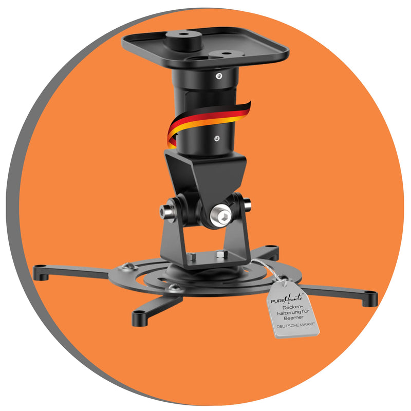 PureMounts Beamer Deckenhalterung Spider-Plus-B - 25 grad neigbar und 360 grad drehbar, 220mm Deckenabstand,(15kg), Lochabstand 180-310mm, schwarz
