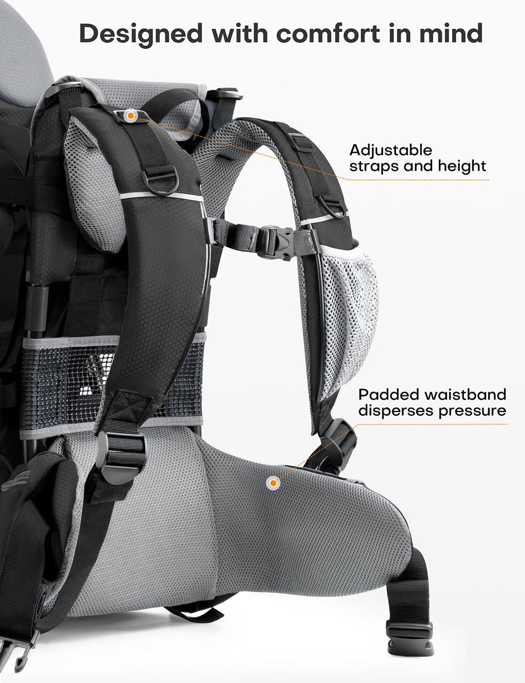 besrey Kraxe Kindertrage mit Aufbewahrungstasche, tragbare Kinderrückentrage für Reise, Kinderkraxe wandern für 6-36 Monate, Tragesitz bis 20 kg, zusammenklappbare (Upgrade Modell Schwarz)