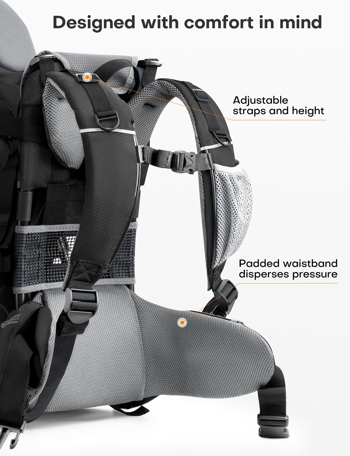 besrey Kraxe Kindertrage mit Aufbewahrungstasche, tragbare Kinderrückentrage für Reise, Kinderkraxe wandern für 6-36 Monate, Tragesitz bis 20 kg, zusammenklappbare (Upgrade Modell Schwarz)