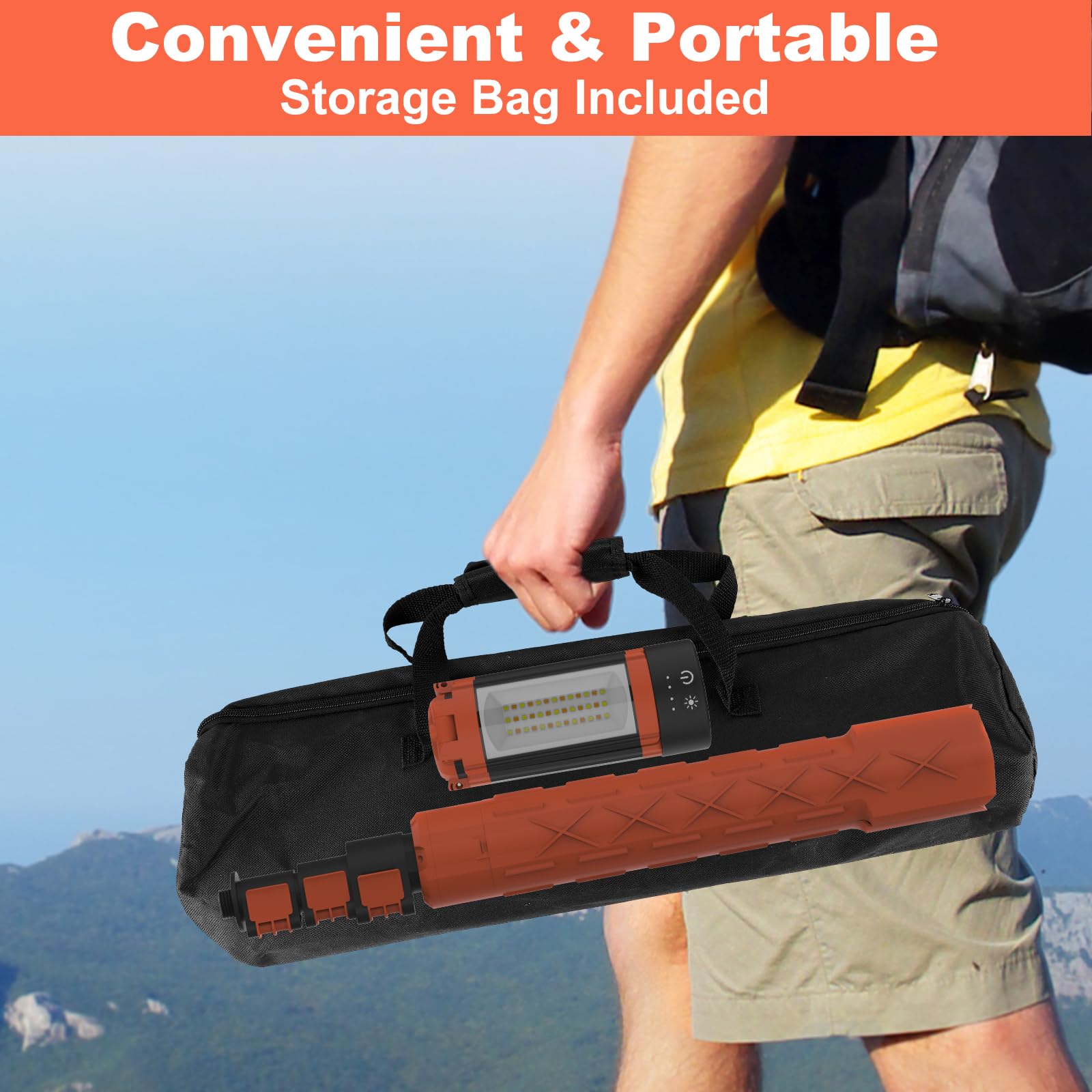 T-SUN Baustrahler LED mit Stativ, Wiederaufladbare Arbeitslicht mit 9000mAh Akku, 5 Leuchtmodi Kabellose LED Arbeitsleuchte, Teleskopstativ und Tragetasche, Akku Strahler Für Camping Garage Baustelle