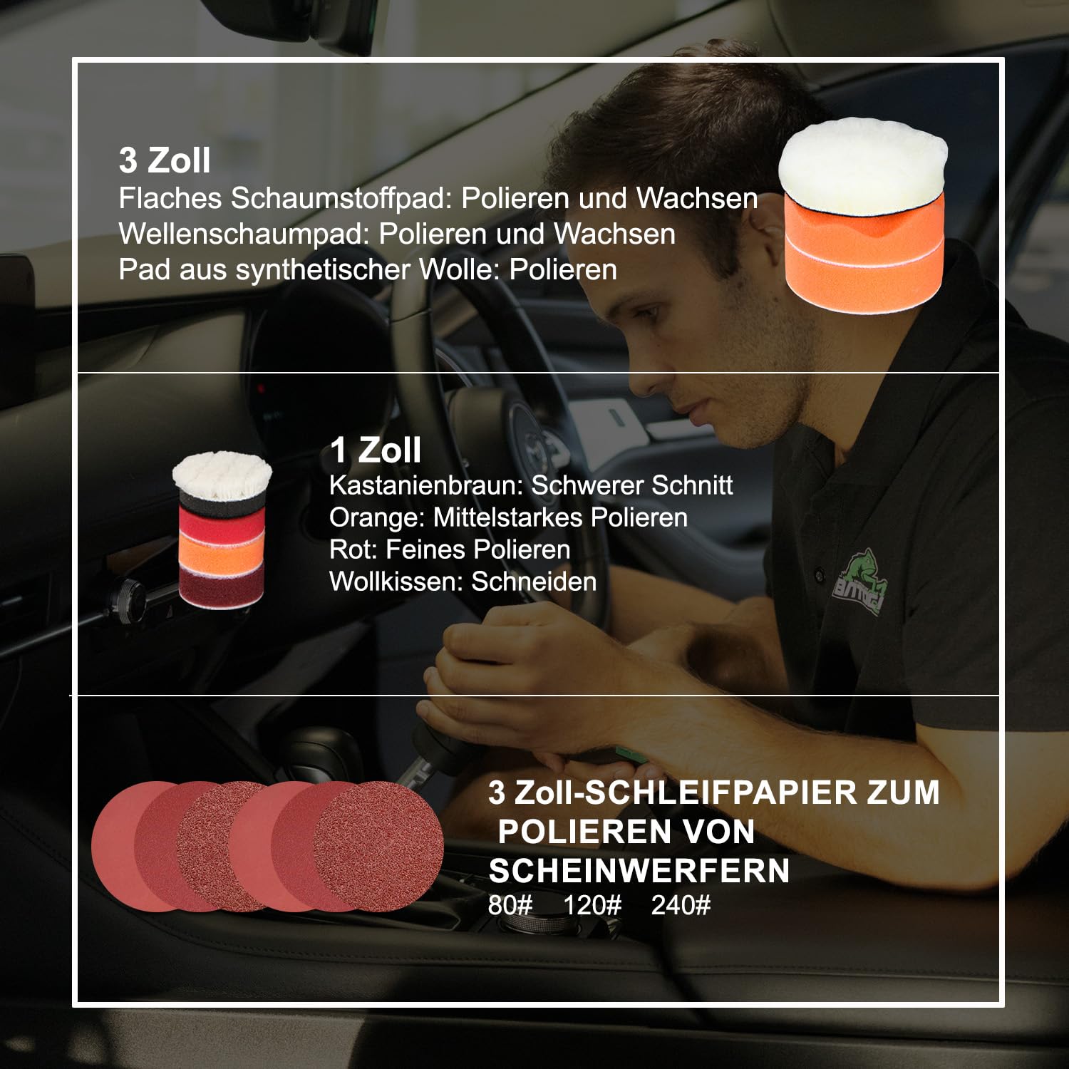 BATOCA S4 Profi Akku Poliermaschine,Rotierende&Orbitale,25mm/75mm Rückenplatte,Bürstenloser Motor,Mini Polier Kit,12V Akku Poliergerät mit 2 2.5Ah Batterien,2000-5500RPM,Scheinwerfer Aufbereitung Set