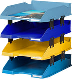 Exacompta 113202SETD 4er Pack Briefablage BeeBlue aus Recycling-Kunststoff DIN A4. Ideale Briefkörbe für Ihre Organisation. Stapelbare Ablagekörbe farbig sortiert Blauer Engel Combo Midi