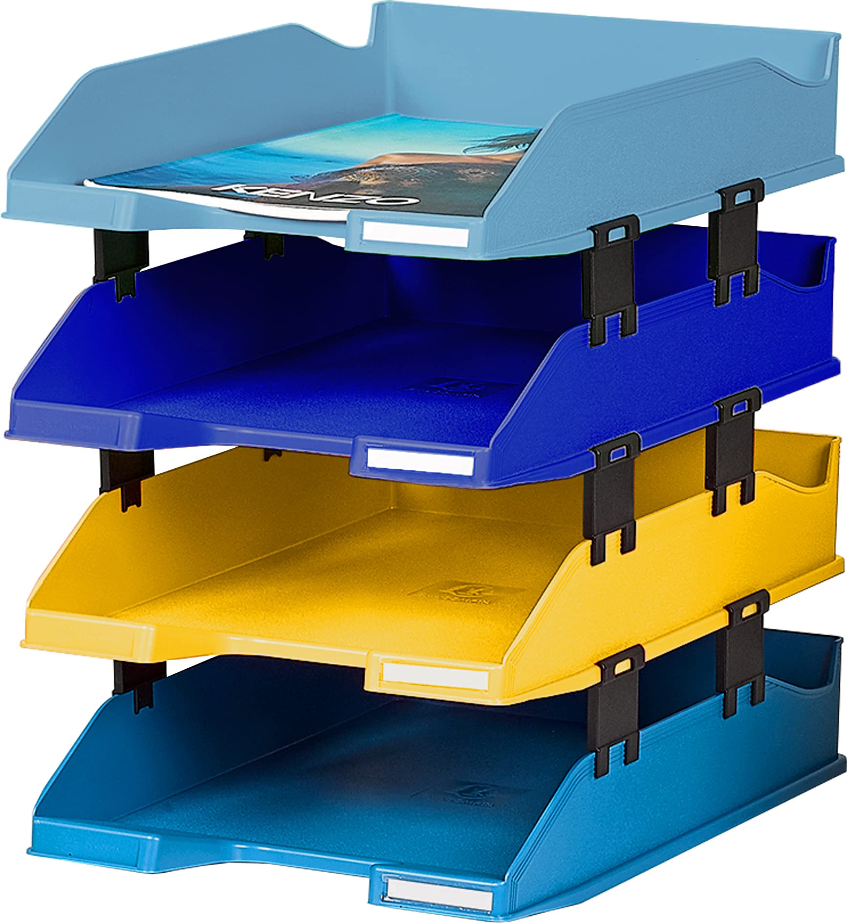 Exacompta 113202SETD 4er Pack Briefablage BeeBlue aus Recycling-Kunststoff DIN A4. Ideale Briefkörbe für Ihre Organisation. Stapelbare Ablagekörbe farbig sortiert Blauer Engel Combo Midi