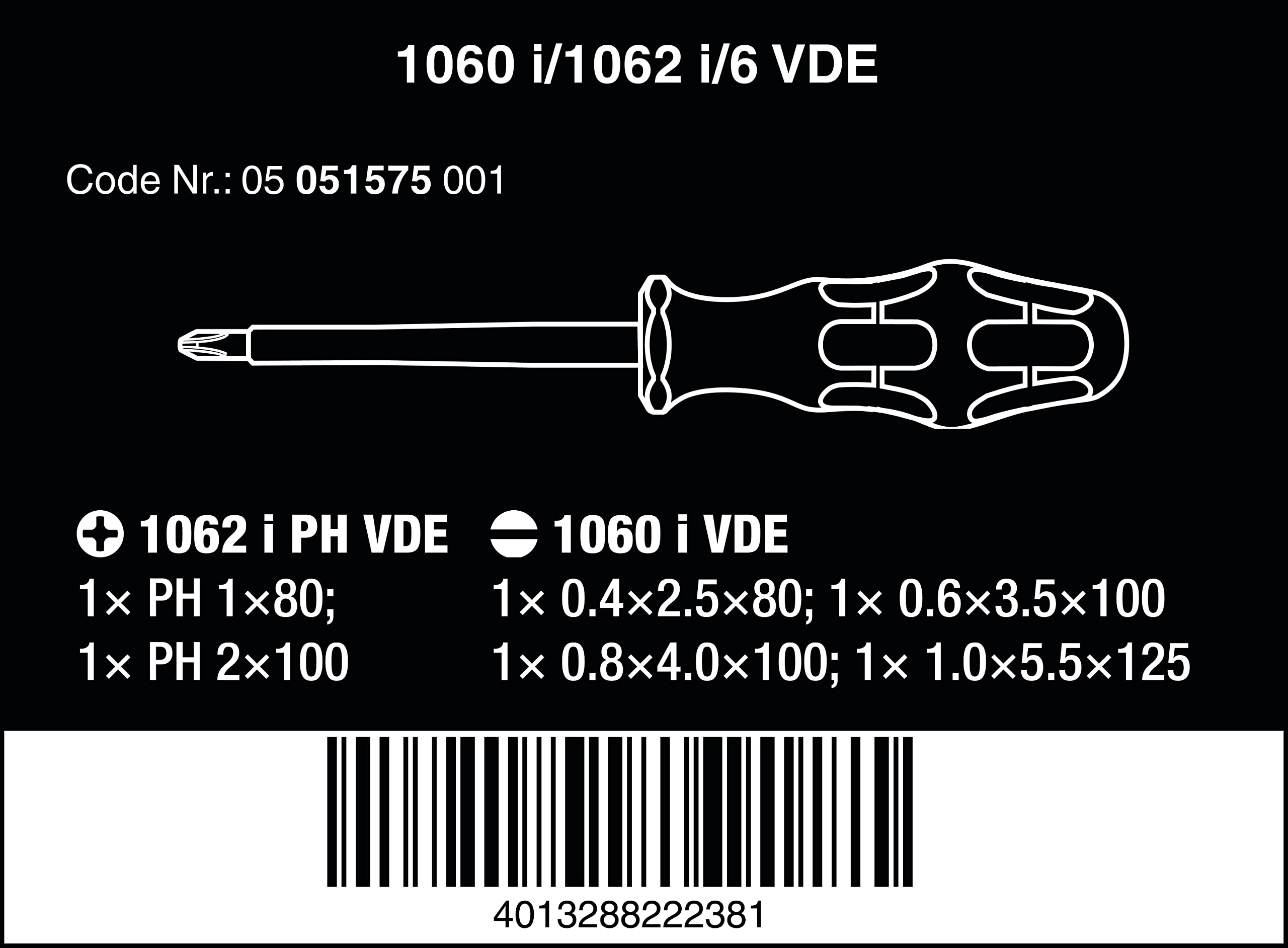 Wera '05051575001 1060 i/1062 i/6 Schraubendrehersatz Kraftform VDE, 6-teilig, Gelb/Rot