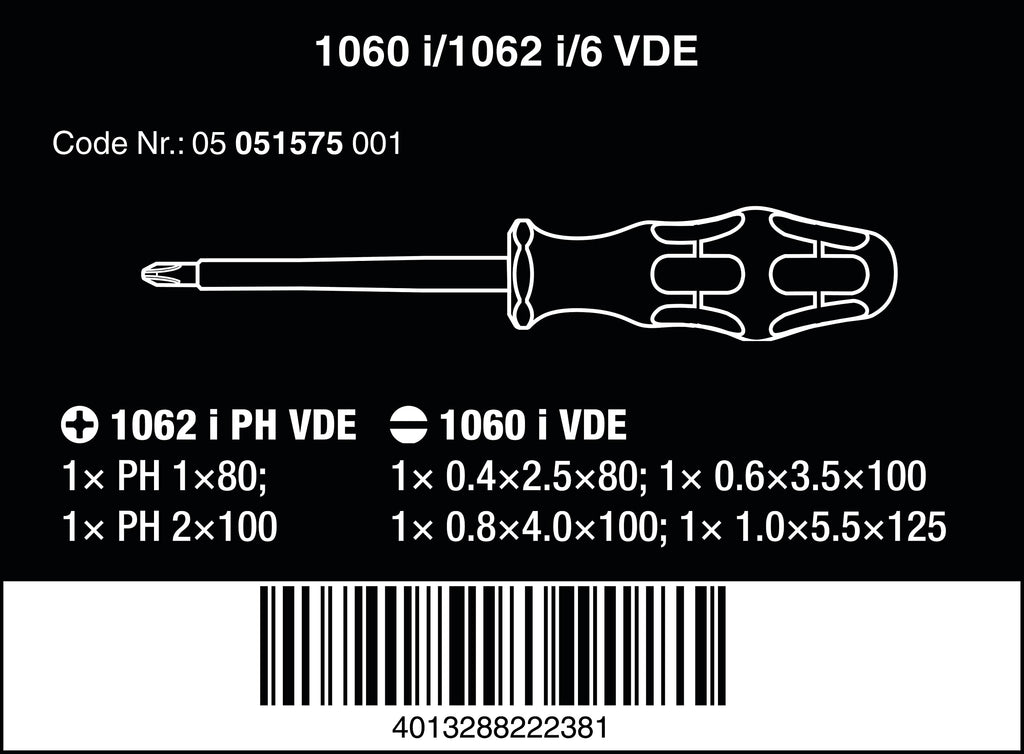Wera '05051575001 1060 i/1062 i/6 Schraubendrehersatz Kraftform VDE, 6-teilig, Gelb/Rot