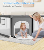 Dripex Laufstall Baby 124x124cm, Laufgitter Baby, Laufstall mit atmungsaktivem Netz, Laufgitter 210D Oxford Gewebe, Playpen, kinderlaufstall, Dunkelgrau