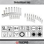 TECPO Steckschlüssel-Satz 1/4 Zoll, 53-tlg, Hebelumschaltknarre, Verlängerungen, für Torx-, Kreuz-, Schlitz- & Innensechskant-Schrauben, Chrom-Vanadium-Stahl, Steckschlüssel-Einsätze, Nuss-Set, Nüsse
