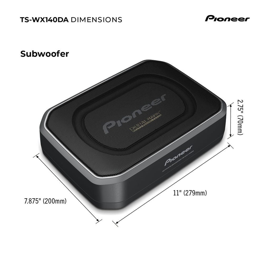 PIONEER TS-WX140DA Aktivsubwoofer, leistungsstarker Gehäuse Subwoofer mit 170 W Maximalleistung, 20 x 13 cm Subwoofer in MDF Gehäuse, IMPP Membran, schwarz, Kabelfernbedienung (5m Zuleitung)