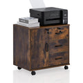 TUKAILAI Rollcontainer Aktenschrank aus Holz, Abschließbar Büroschrank mit 3 Schubladen und Tür, Mobiler Schreibtisch Unterschrank mit 4 Rollen für Büro Arbeitszimmer Wohnzimmer, 40×60×57 cm, Braun