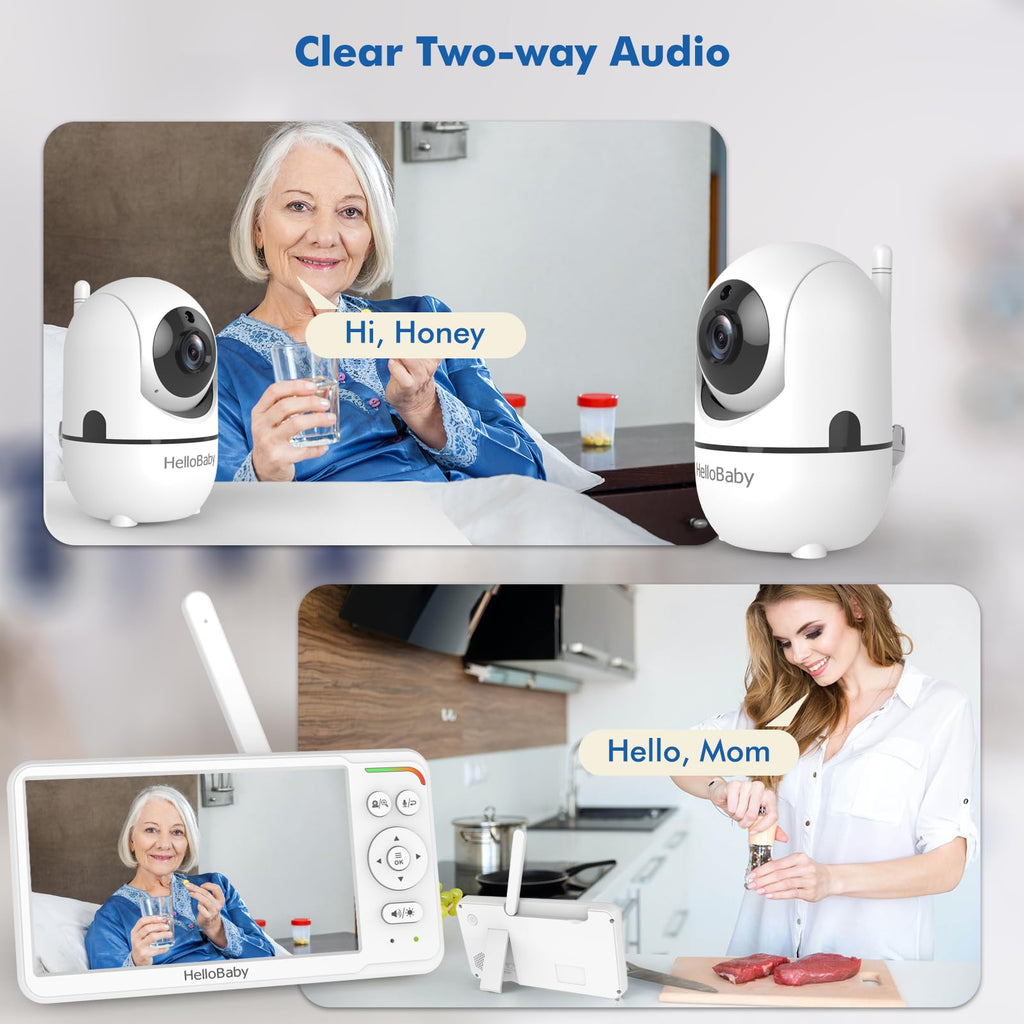 HelloBaby 6 Zoll Baby Monitor mit Kamera & Teilbild-Funktion, 4000mAh Akkulaufzeit, 355°/120° Schwenk & Neige, Nachtsicht, Kein WLAN, Temperaturalarm & Schlaflieder, ECO, Kein WLAN