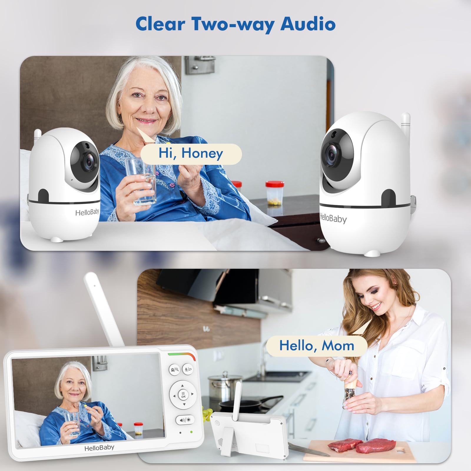 HelloBaby 6 Zoll Baby Monitor mit Kamera & Teilbild-Funktion, 4000mAh Akkulaufzeit, 355°/120° Schwenk & Neige, Nachtsicht, Kein WLAN, Temperaturalarm & Schlaflieder, ECO, Kein WLAN