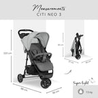 hauck Citi Neo 3, Grau - Dreirad Kinderbuggy ab Geburt bis 22 kg mit Liegefunktion, Becherhalter, Tasche im Verdeck, XL Korb bis 3 kg, Einhändig Zusammenklappbar, Leicht - 7,3 kg