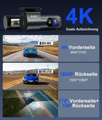 Avylet 4K+1080P Dashcam Auto Vorne Hinten, 5GHz Wi-Fi/APP Mini Dual Auto Kamera,1,5″ IPS, Unterstützt Externes GPS-Modul, Parküberwachung, Super Nachtsicht, WDR, 170°Weitwinkel, G-Sensor, Max 256GB