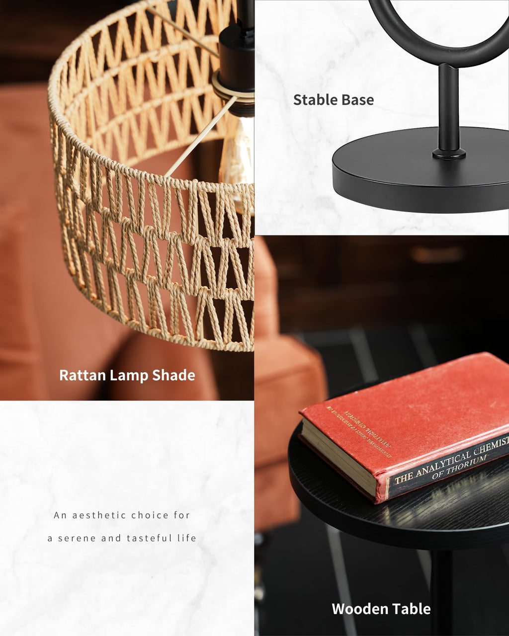 LuminexDesigns Stehlampe Wohnzimmer Vintage Rattan - Stehleuchte Schwarz Retro E27 mit Ablage Höhenverstellbar 176CM Boho Standleuchte mit 2M Kabel Fußschalter Beige Standlampe für Schlafzimmer