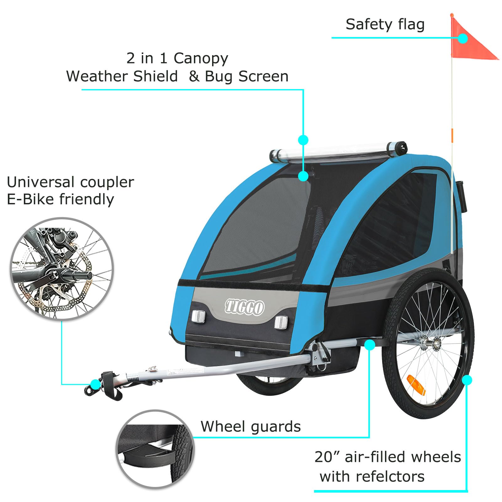 Tiggo Kinderanhänger Jogger 2 in 1 Kinderfahrradanhänger Fahrradanhänger Anhänger 50402