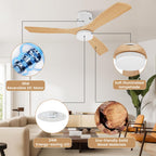 AUTODAY Holz Deckenventilator mit Beleuchtung dimmbarem LED 24W Leiser DC-Motor 38W 132 cm hölzern Deckenventilator mit licht Fernbedienung mit Memory-Funktion 6 Geschwindigkeiten 1/3/6H Timer