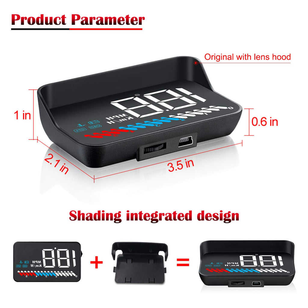 Head Up Display Auto HUD Anzeige OBD2 & HUD GPS Anzeige, iKiKin 3,5 Zoll Kopf-Display, Tachometer, Auto Tachometer, Motorgeschwindigkeit Sicherheitsalarm