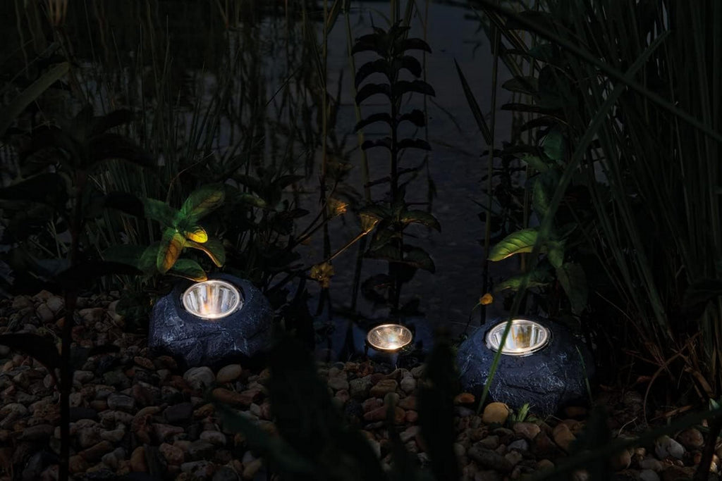 Pontec 87585 PondoStar LED Rocklight Set 3 - schwarzes, attraktives Felsleuchten-Set in zeitloser Schieferoptik / Unterwasserbeleuchtung