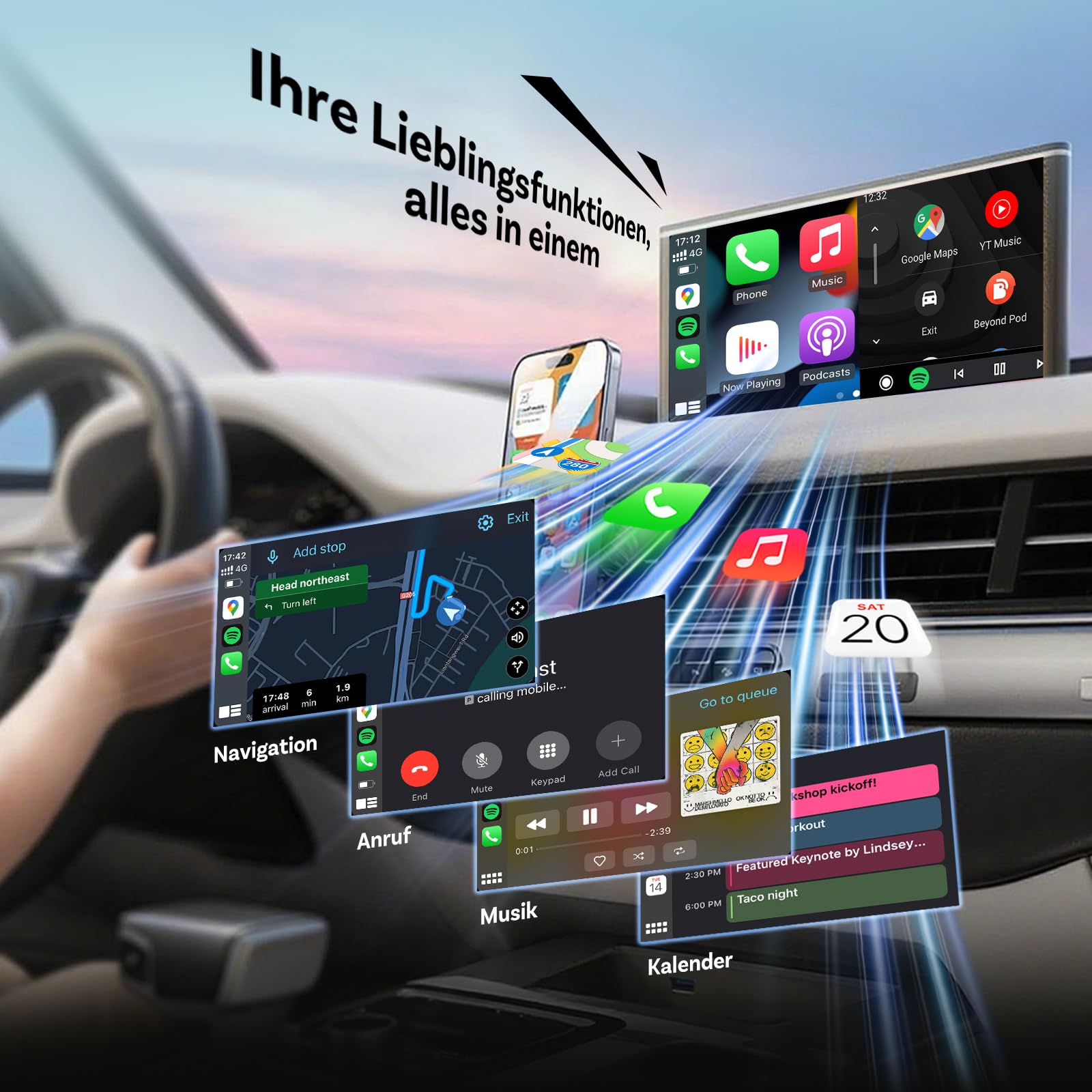 OTTOCAST 2026 Upgrade Mini Slim, 2-in-1 Wireless CarPlay & Android Auto Adapter mit Type-A/C für iOS 10+ & Android 11+ Smartphones, Multi-User Support, Plug & Play Umwandlung von Kabel zu Kabellos