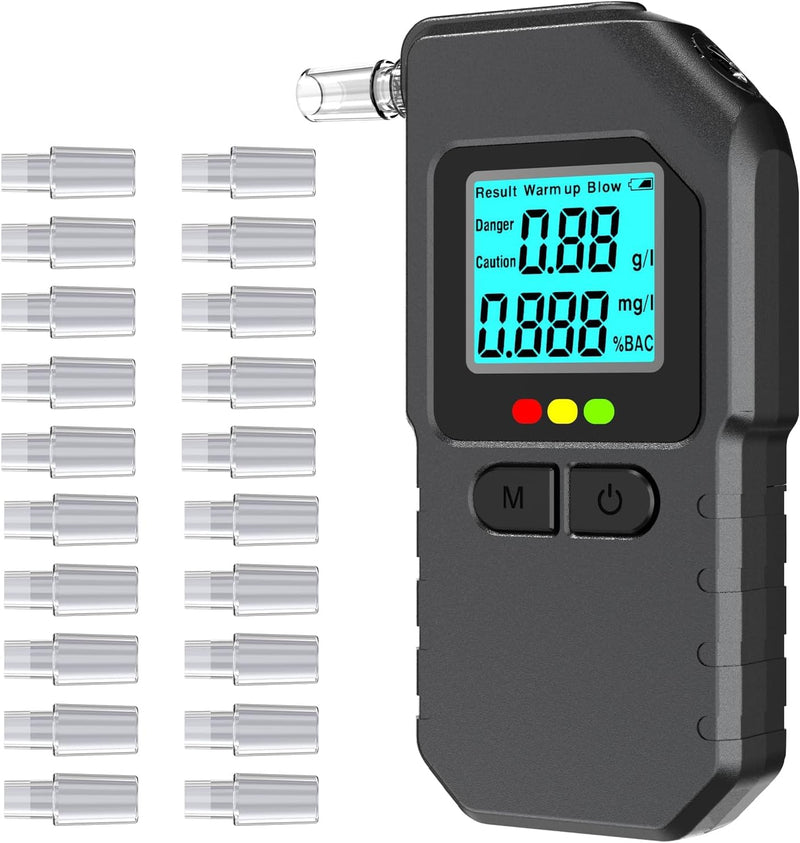 Alkoholtester Alkotester Atemalkoholtester Promilletester Alkomat professionell Dual-Sensor digital mit LCD, tragbar für Auto & Zuhause, 20 Mundstücke, Breathalyzer Breathalyser Alcohol tester Breath