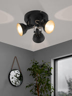 EGLO Deckenstrahler Thornton, Deckenlampe mit 3 Spots, Vintage Deckenleuchte Wohnzimmer, Retro Lampe Decke, Wohnzimmerlampe aus Metall in Schwarz Gold, E14 Fassung, Ø 21 cm