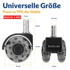 COSYLAND Bürostuhl Rollen 11mm x 22 mm - 5er Set Rollen für Bürostühle - Super Leise und Weiche für Hartböden, Parkett, Teppich, Laminat, Keine Bodenschutzmatte Nötig, Grau Doppelräder