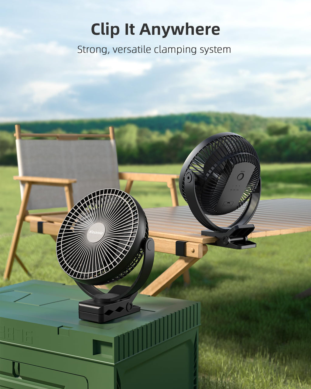 Koonie 10000 mAh Clip Ventilator, 20cm Tragbarer USB Ventilator Grow mit Akku, 4 Geschwindigkeiten & 360° Drehung, Leise Wandventilator,Tischventilator für Zuhause, Büro, Kinderwagen, Camping,Growzelt