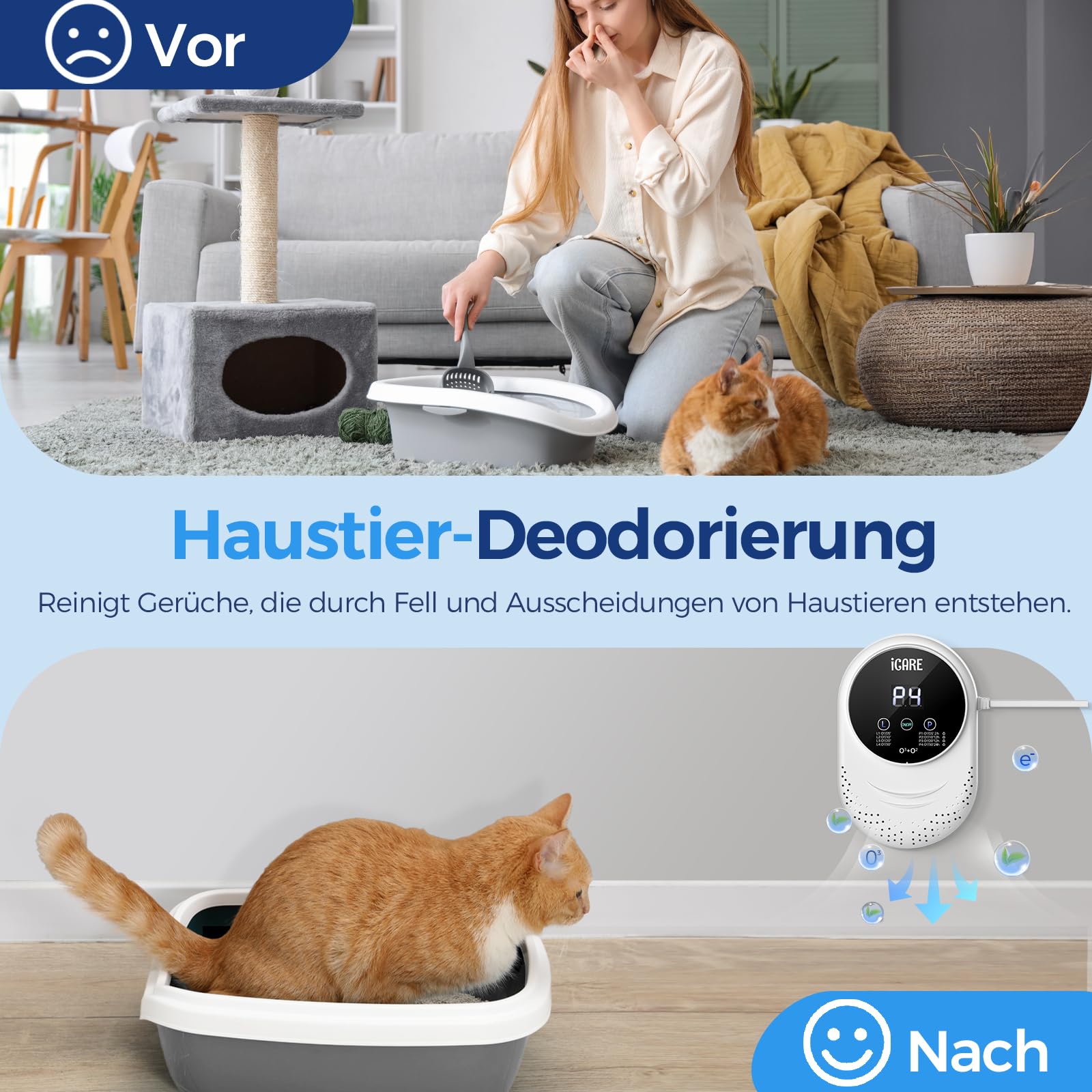 Ozongenerator, Geruchsvernichter für Zuhause und Katzentoilette, geruchsneutralisierer, Lufterfrischer, Ozon Geruchsentfernung für Badezimmer, Küche, Rauch, Autos, Haustiere, Formaldehyd und Geruch