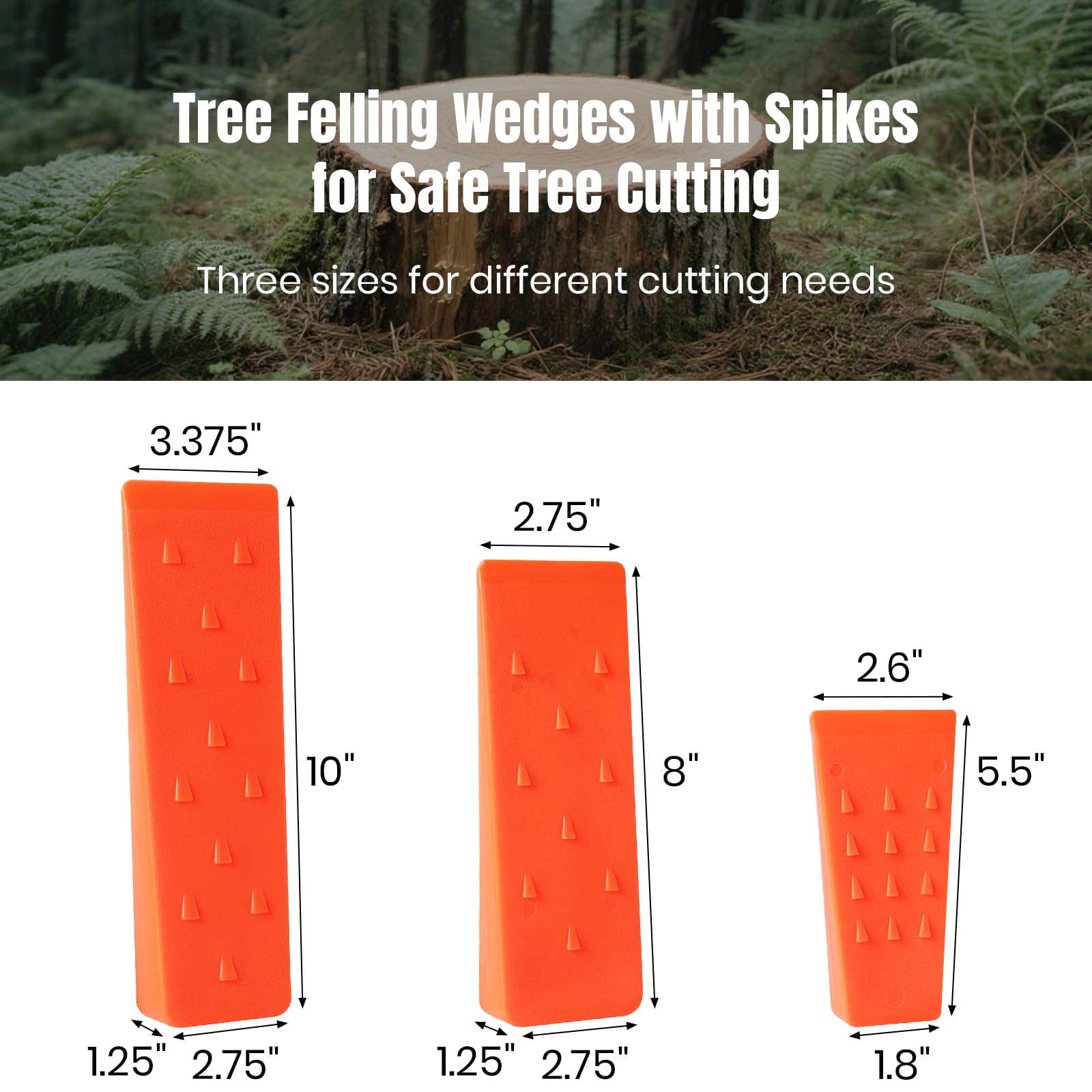 6 Stück Baum-Fällkeile mit Spikes für sicheres Baumschneiden - je 2 25,4 cm, 20,3 cm und 14 Keile Aufbewahrungstasche; Fällhunde zum Führen von Bäumen stabilisieren sicher am Boden Holzscheite Faller