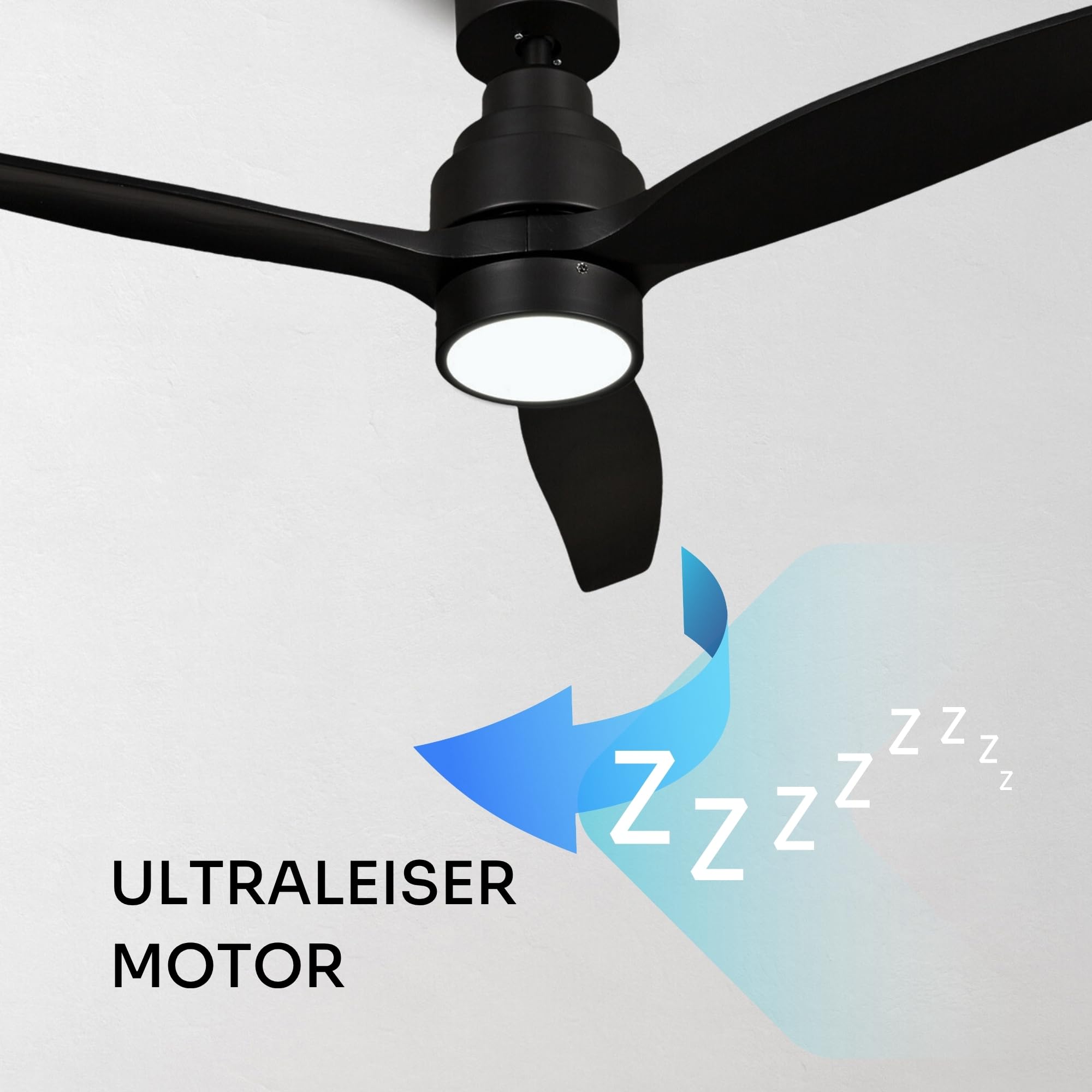 Mellerware - Deckenventilator mit Fernbedienung Brizy Bright | 45W | 6 Geschwindigkeiten | Sehr Leise | 3 Flügel 132 cm Durchmesser | Sommer-Winter-Funktion | Timer | LED | Black