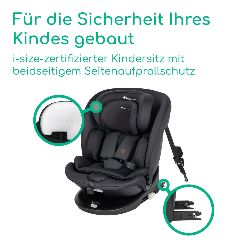 Bebeconfort RevolveFix 360 i-Size, Autositz 360 Drehbar, 0–12 Jahre, 40–150cm, ISOFIX Kindersitz, Top-Tether-Installation, 360°-Drehung, 6 Liegepositionen, 12 Kopfstützenpositionen, Full Black