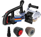 FANZWORK V2 1500 Watt Satiniermaschine zur Renovierung von Oberflächen aller Art, mit Staubsaugung-Anschluss, Drehzahlregelung, Kugelgriff, Stahldraht& Nylon & Schleifpapier Bürste