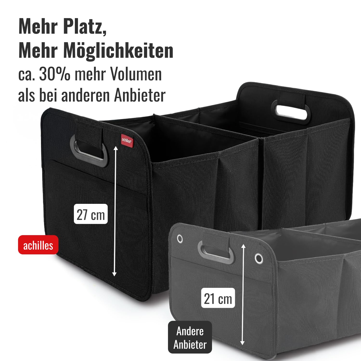achilles Auto Kofferraum Organizer XL – Kofferraumtasche XL mit viel Stauraum – Geräumige & Pflegeleichte Faltbox – Auto Zubehör Innenraum Organizer – Stabiler Boden & Tragegriff – Schwarz