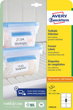 AVERY Zweckform L7976-25 Tiefkühletiketten (200 Aufkleber, 99,1x67,7mm auf A4, selbstklebend, temperaturbeständige und tiefkühlfeste Klebeetiketten für Gefriergut, bedruckbar) 25 Blatt, weiß