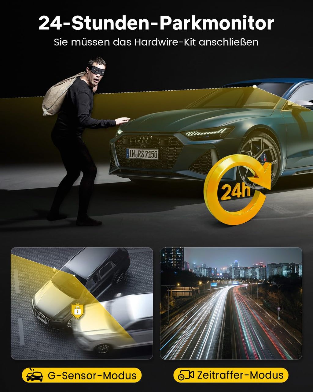 GKU Dashcam Auto Vorne Hinten, 4K/2,5K mit Touchscreen 3,18 Zoll, GPS 5G Wi-Fi Dash Cam, Dual Auto Kamera,64GB SD Karte,Parküberwachung,WDR,170° Weitwinkel,G-Sensor,Loop-Aufnahme,Max 256GB