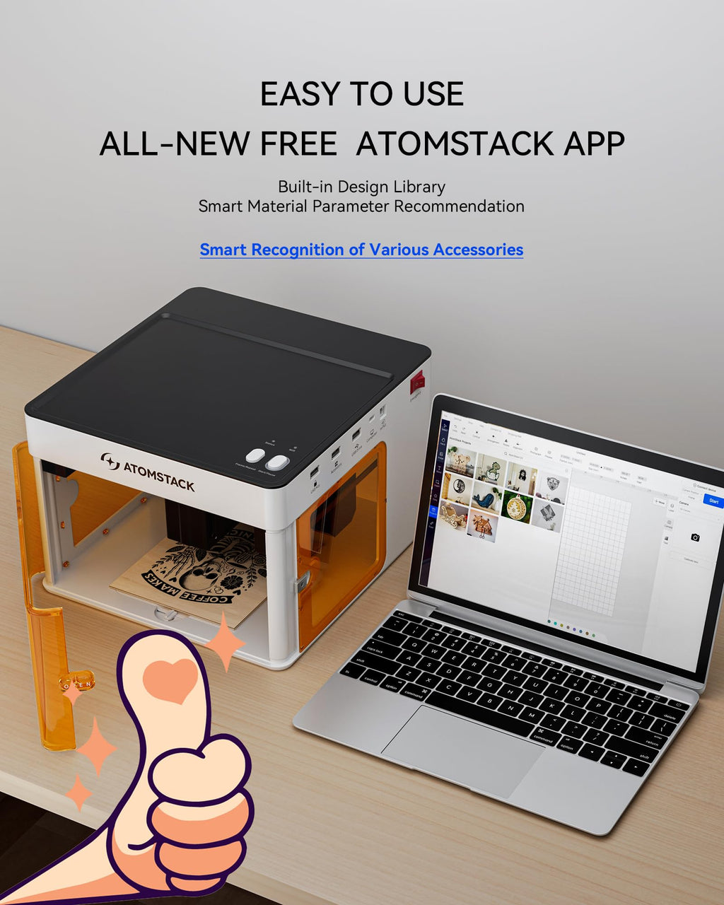 Atomstack P1 Mini Laser Graviermaschine, 5W Diode Laser Cutter Tragbare Desktop Lasergravur, CoreXY Dualmotor, Kostenlose Atomstack App mit Designbibliothek, 110x110mm Gravurbereich