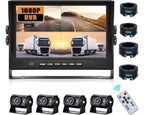 CAMECHO RV Rückfahrkamera Set 4 Kameras Set,Videoaufzeichnung 9 Zoll LCD Monitor DVR+4 Geteilte Rück und Vorder Kamera, Weitwinkel, IP68 wasserdicht, 18IR Nachtsicht, für LKW/Anhänger/Bus/Van 12V-35V
