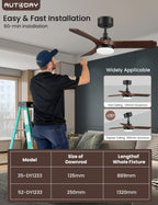 AUTODAY Holz Deckenventilator mit Beleuchtung,leiser Gleichstrommotor,90 cm deckenventilator outdoor,3 hölzern Flügel,dimmbarem LED 24W,Fernbedienung mit Memory-Funktion,6 Geschwindigkeiten,Timer
