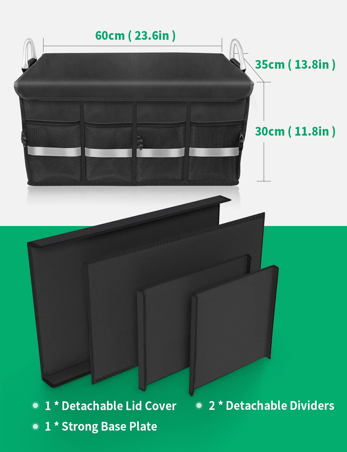 Oasser Kofferraumtasche Kofferraum Organizer mit Deckel Auto Organizer Autotasche Box Praktisch Wasserdicht Rutschfest Faltbar mit Aluminium Griffe Reflexstreifen