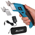 VLOXO Elektrische Schere Kabelloser Schneider mit 2 Schneidklingen für Handwerk zum Schneiden von Karton Leder Teppich Topfpflanze Blumen wiederaufladbare Kartonschneider mit Ladengerät Blau