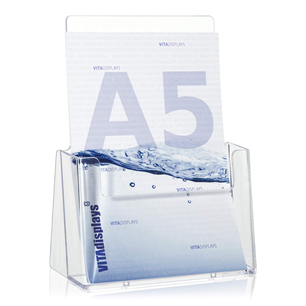 5 C160 Stück taymar DIN A5 Tisch-Prospekthalter, Prospektständer, glasklarer Flyerständer, Präsentationsständer
