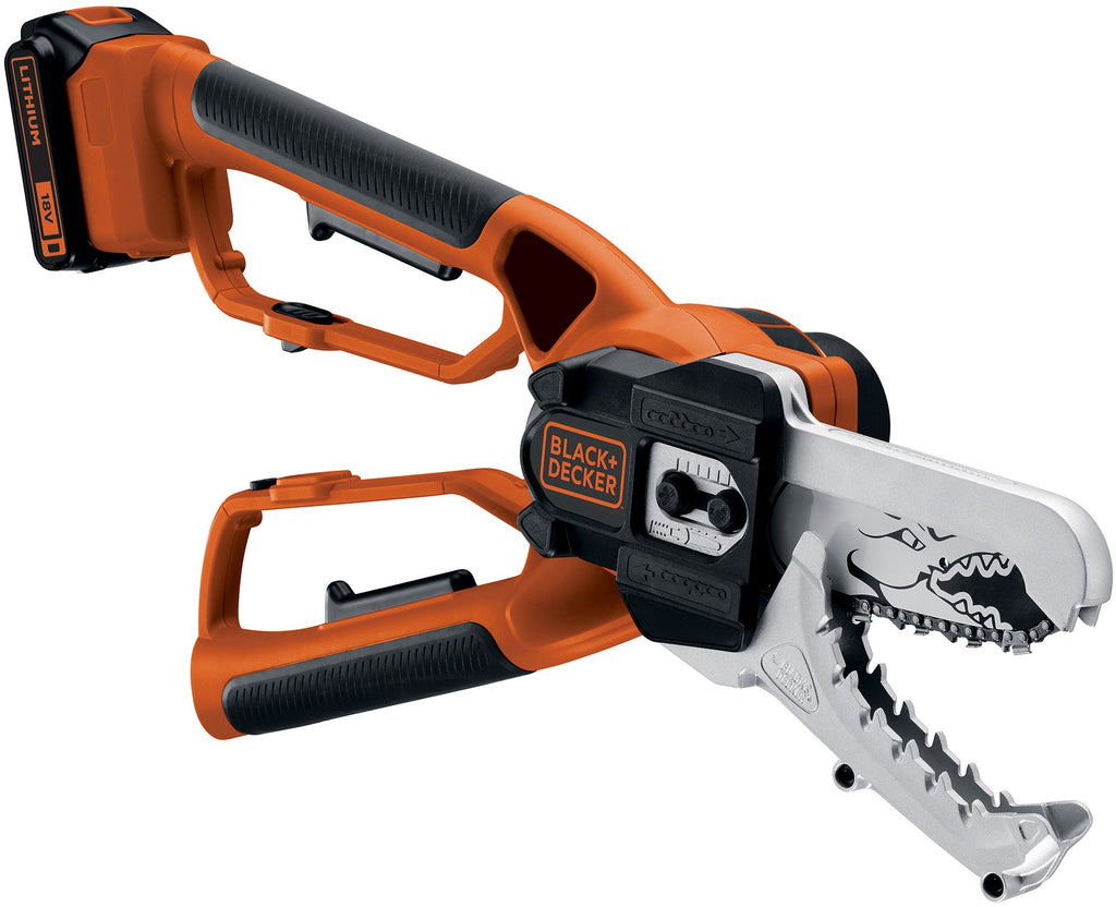 Black+Decker 18V Akku-Astschere Alligator (18V, 2.0Ah, 15cm Schwertlänge, bis 100mm Durchmesser, patentierte Klemmbacken, kabellos für maximale Freiheit beim Holzschnitt, inkl. Akku + Ladegerät)