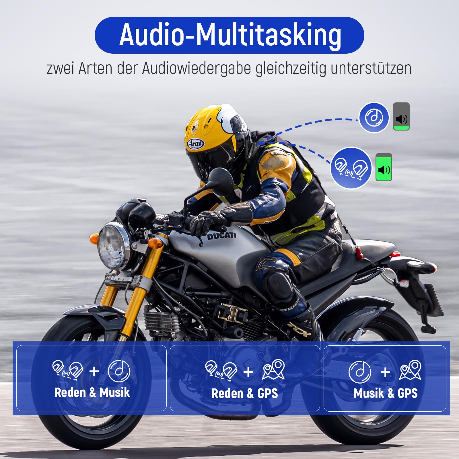 LEXIN MeshCom Mesh 3.0 Helm Intercom, Motorrad Headset Bluetooth 5.0, Motorradhelm Kommunikationssystem mit CVC und DSP Geräuschunterdrückung, Multi-Audio Funktion, IP67 Wasserdicht, Einzelpack