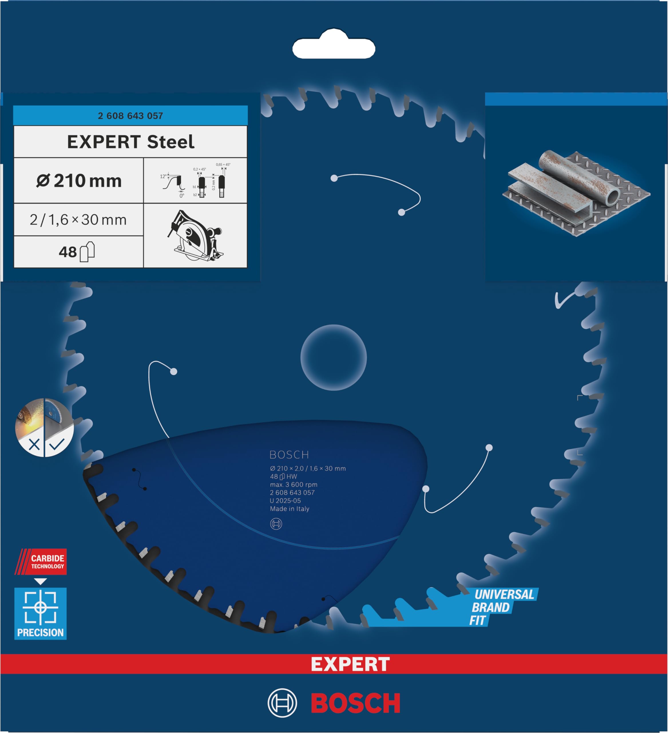 Bosch Accessories Bosch Professional 1x Kreissägeblatt Expert for Steel (für Stahl, Sägeblatt Ø 210 x 30 x 2,0 mm, 48 Zähne, Zubehör Kreissäge)