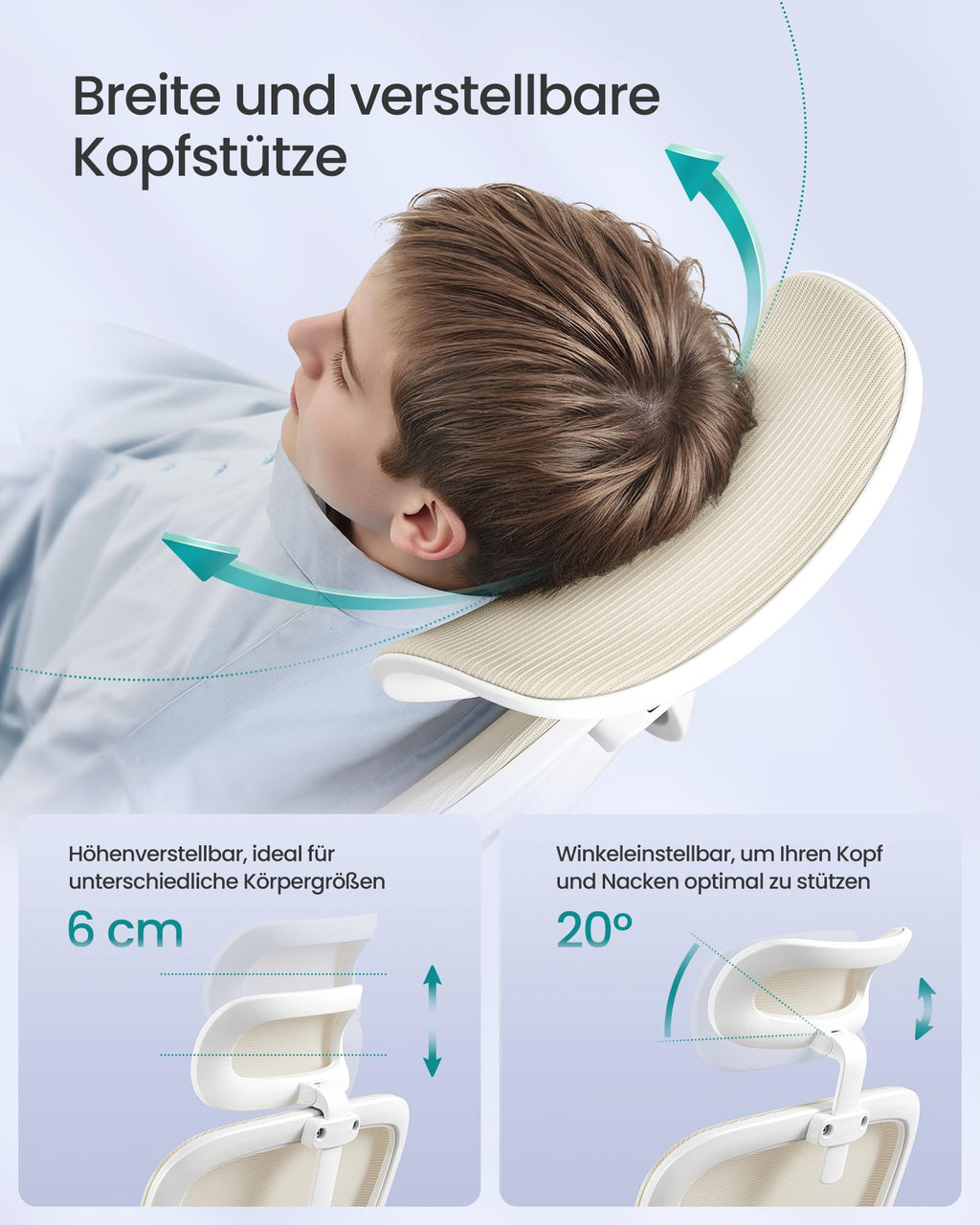 SONGMICS Bürostuhl, Schreibtischstuhl, ergonomischer Netzstuhl, mit doppellagigem Netzgewebe, atmungsaktiv, Adaptive Lendenstütze, verstellbare Kopfstütze, für Homeoffice, sandbeige OBN041L01