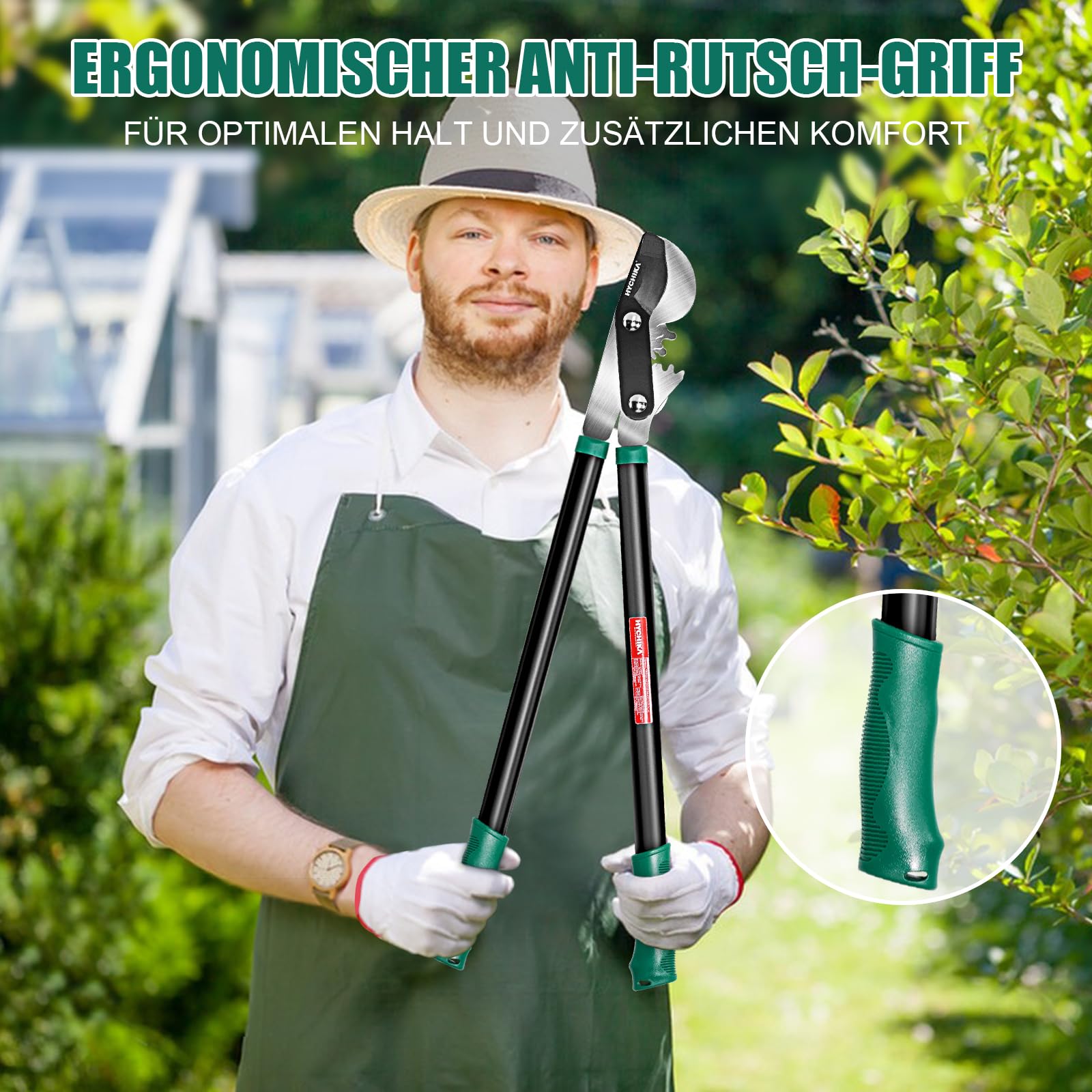 HYCHIKA Bypass Astschere für Garten 74cm, Leichte Astschere Amboss, Karbonstahlklingen, Einfaches Trimmen Cuts Ø50 mm max., Arbeitssparende mit Scharfen Klingen
