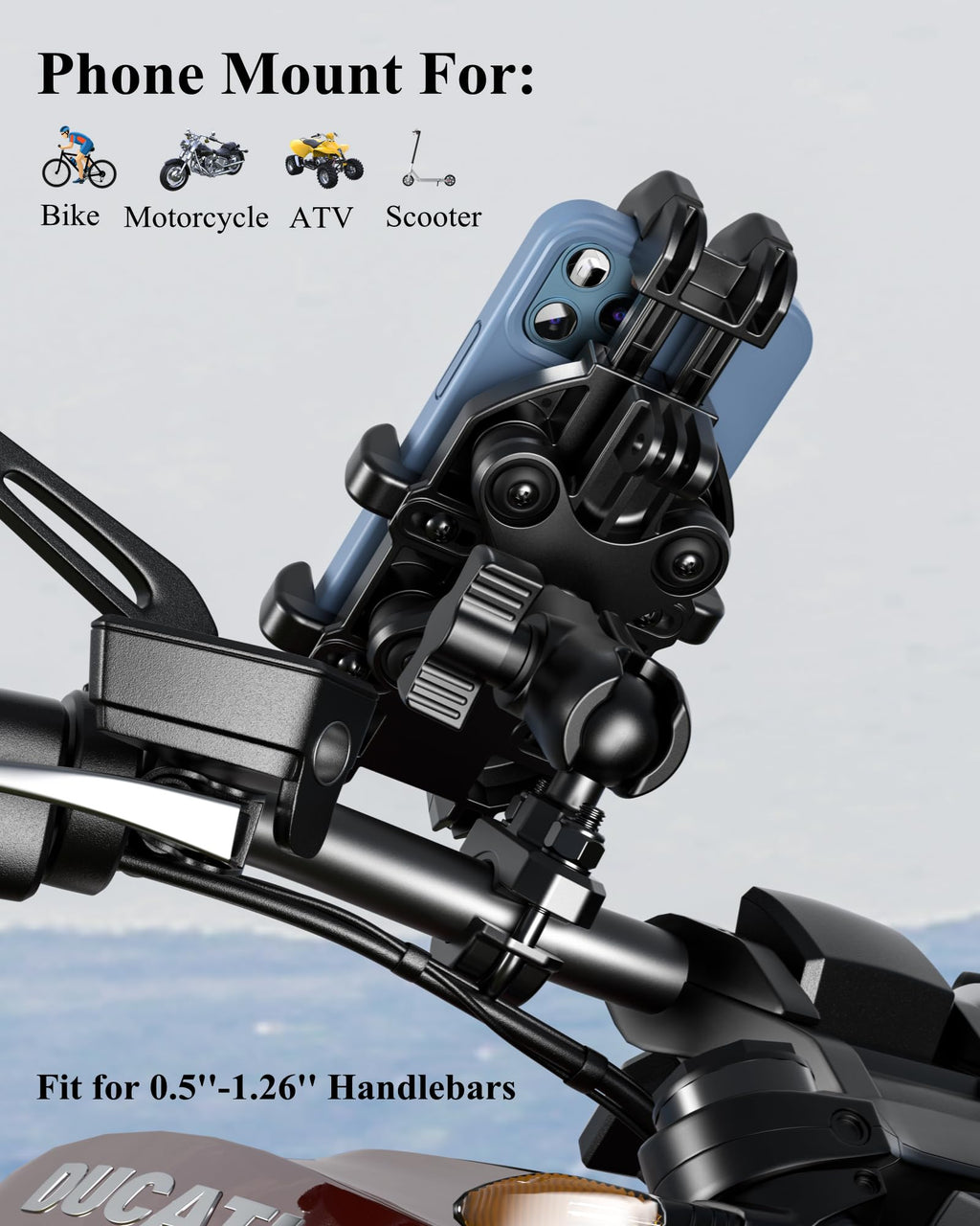 BRCOVAN Motorrad Handyhalterung mit Vibrationsdämpfer, Anti-Shake Handy Motorradhalterung, Verstellbar Lenker Handyhalter für Motorrad, Fahrrad, Roller, ATV, für 5,4 Zoll - 7,2 Zoll Smartphones