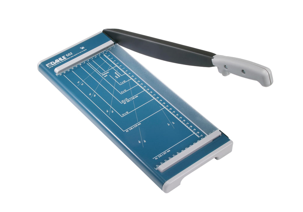 Dahle 502 Papierschneider (DIN A4, für Papier, Etiketten, Fotos, 8 Blatt Schneidleistung) Blau
