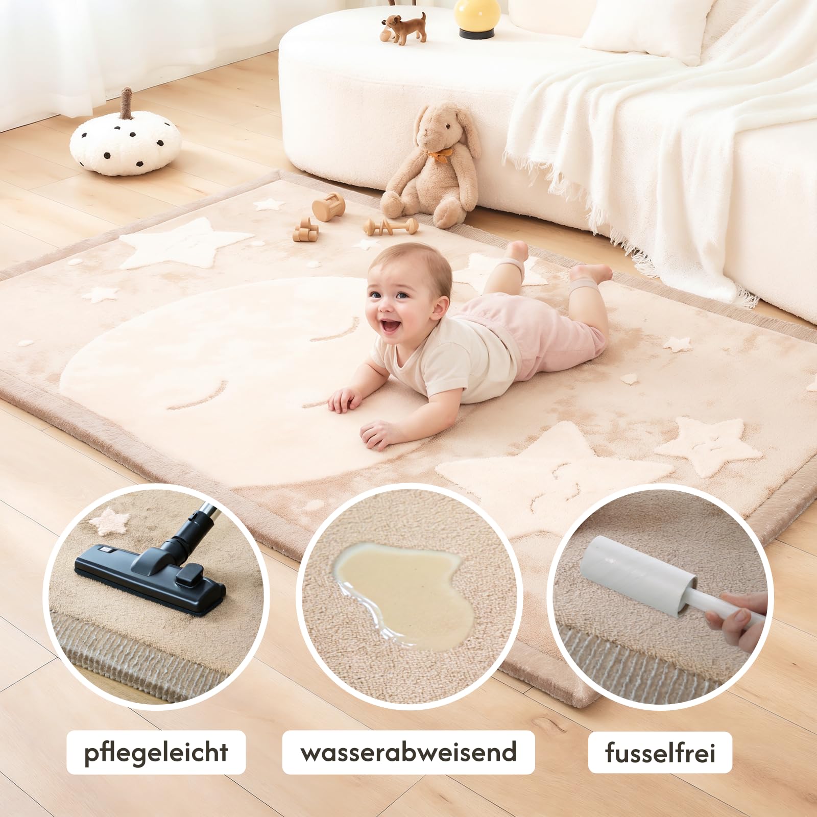 Wolkenweiche Spielmatte Baby 200x150x2,5cm, mond&Sterne – Teppich für Kinderzimmer mit hochwertigem Memory-Schaum – Krabbelmatte Baby mit Rutschfester Unterseite, Tatami Matte